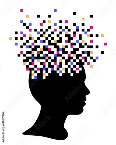 Silhouette of human head, pixel art