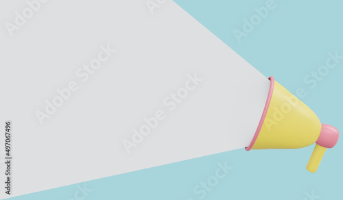 3d rendering of megaphone with white sound as space for text for commercial template background design. 3d render illustration cartoon style.