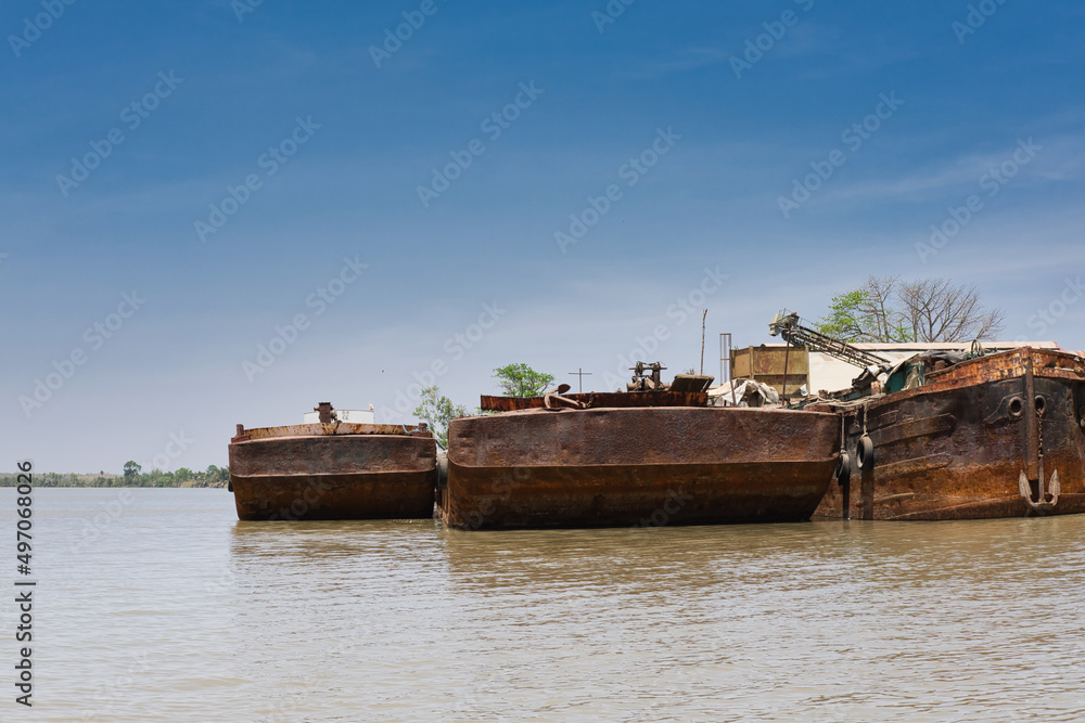 Old rusty ships in Kuntaur Gambia