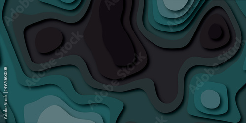 Abstract background with waves. Abstract papercut and multi layer cutout geometric pattern on vector.Panorama view beautiful gray color papercut background.