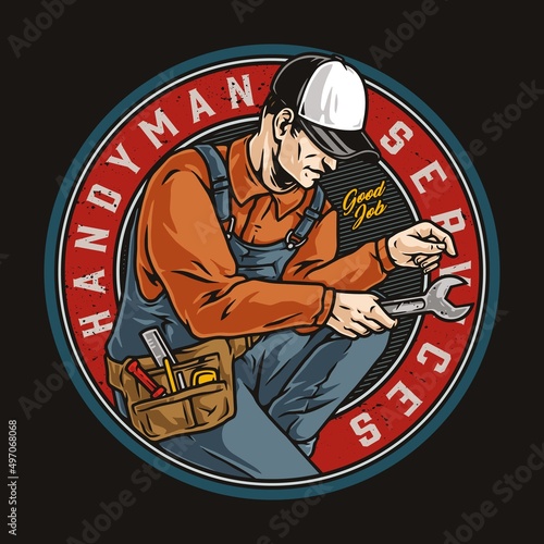 Handyman service round colorful badge