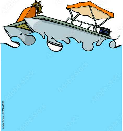 pontoon boat with waves and square
