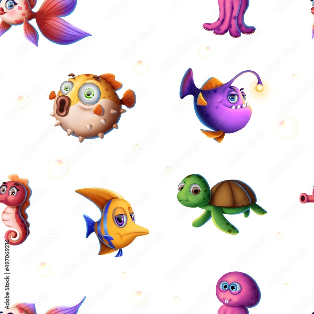 Pattern of cartoon fishes