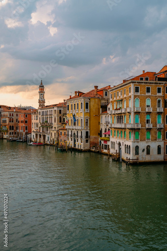 Venice, Italy - July 28 2021: Grand Canal during Beautiful Sunrise