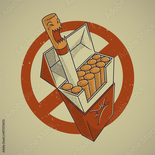 Prohibited sign of cartoon cigarette monster
