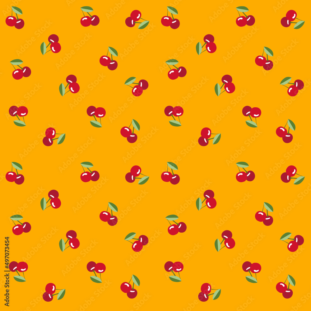 Seamless Background Cherry Red Yellow Background