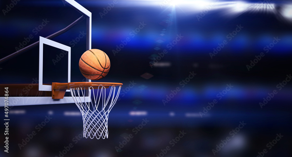 Basketball hoop and ball, 3d rendering