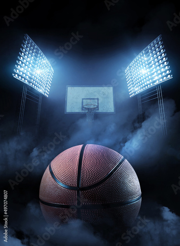 Bilde på lerret Basketball hoop and ball, 3d rendering