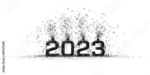2023 celebration with confetti - 3D rendering text on white background