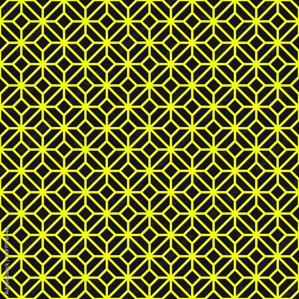 Abstract background. Black and yellow geometrical pattern. Modern design. Yellow flower shape on black background. 