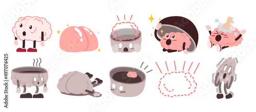 Brain Character With Emotion And Activity Set, Vector, Illustration