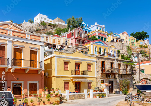 Fototapeta Naklejka Na Ścianę i Meble -  Symi town streets and colorful houses, Dodecanese islands, Greece