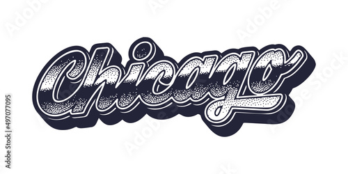 Chicago city name in retro three-dimensional graphic style