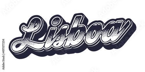Lisbon city name in retro three-dimensional graphic style