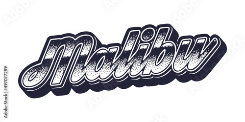 Malibu city name in retro three-dimensional graphic style