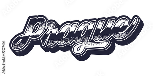 Prague city name in retro three-dimensional graphic style