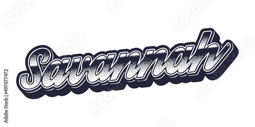Savannah city name in retro three-dimensional graphic style