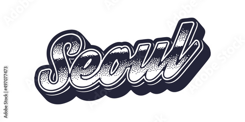 Seoul city name in retro three-dimensional graphic style