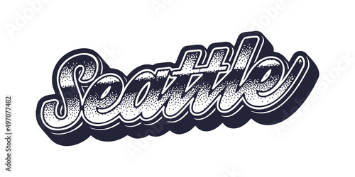 Seattle city name in retro three-dimensional graphic style
