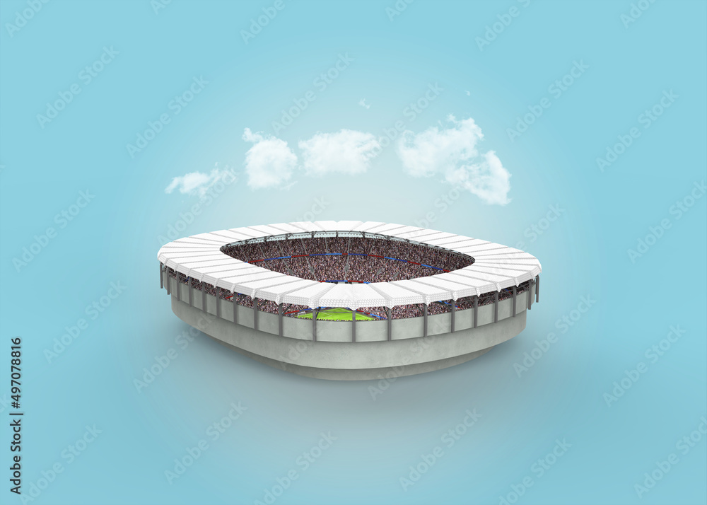 Stadium and clouds on blue background, 3d rendering Stock Illustration ...