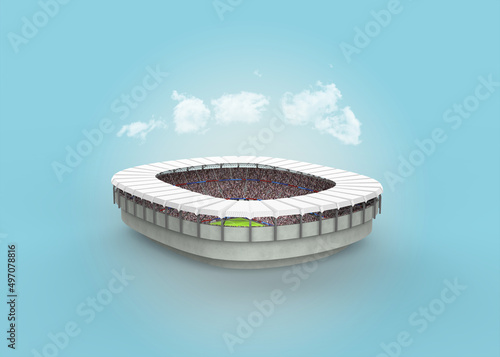 Stadium and clouds on blue background, 3d rendering