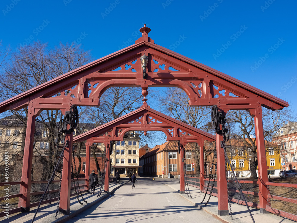 Fototapeta premium Old Town Bridge (Gamle Bybro, Gamle Bybroa),Trondheim, Trøndelag County, Norway
