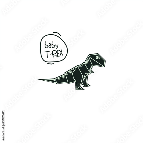baby trex illustration in lineart style