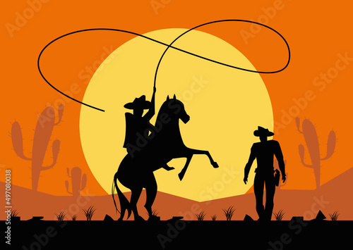 cowboys with rope and horse