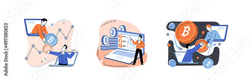 Cryptocurrency bitcoin mining metaphor Blockchain exchange platform. Cyber banking procedures, bitcoin trading, wallet. Ecurrency transactions. Digital currency, cryptocurrency market, hidden mining