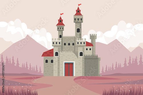 gray castle in pink landscape