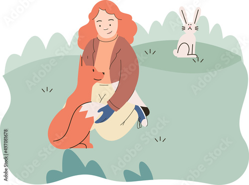 Zoologist study animals in their natural habitat. Scientist exploring and investigating fauna. Tameless animal protection, expedition to wild nature. Professional zoo activist take care of wildlife