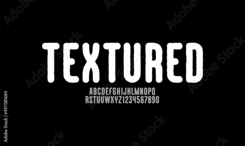 Grunge condensed font, rough texture narrow alphabet, white vector illustration 10EPS