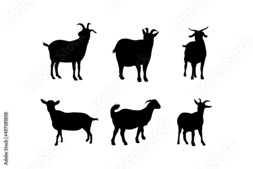 set of flat goats silhouette shape template vector