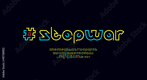 Trendy modern alphabet, rounded font made in game style, letters from A to Z and numbers from 0 to 9, vector illustration 10EPS