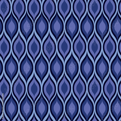 Abstract ogee oval seamless pattern in very peri, blue, and purple. can be used for home décor, textile and wallpaper 