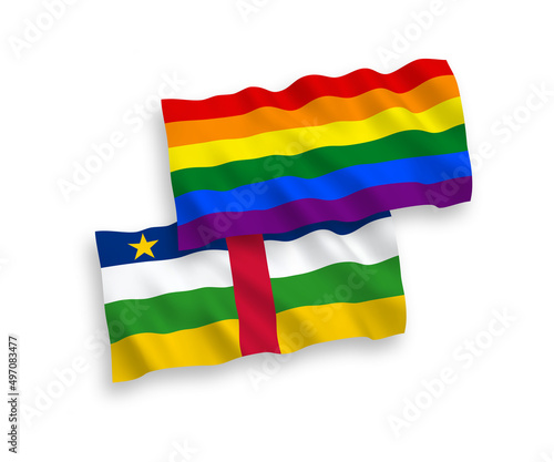 Flags of Central African Republic and Rainbow gay pride on a white background