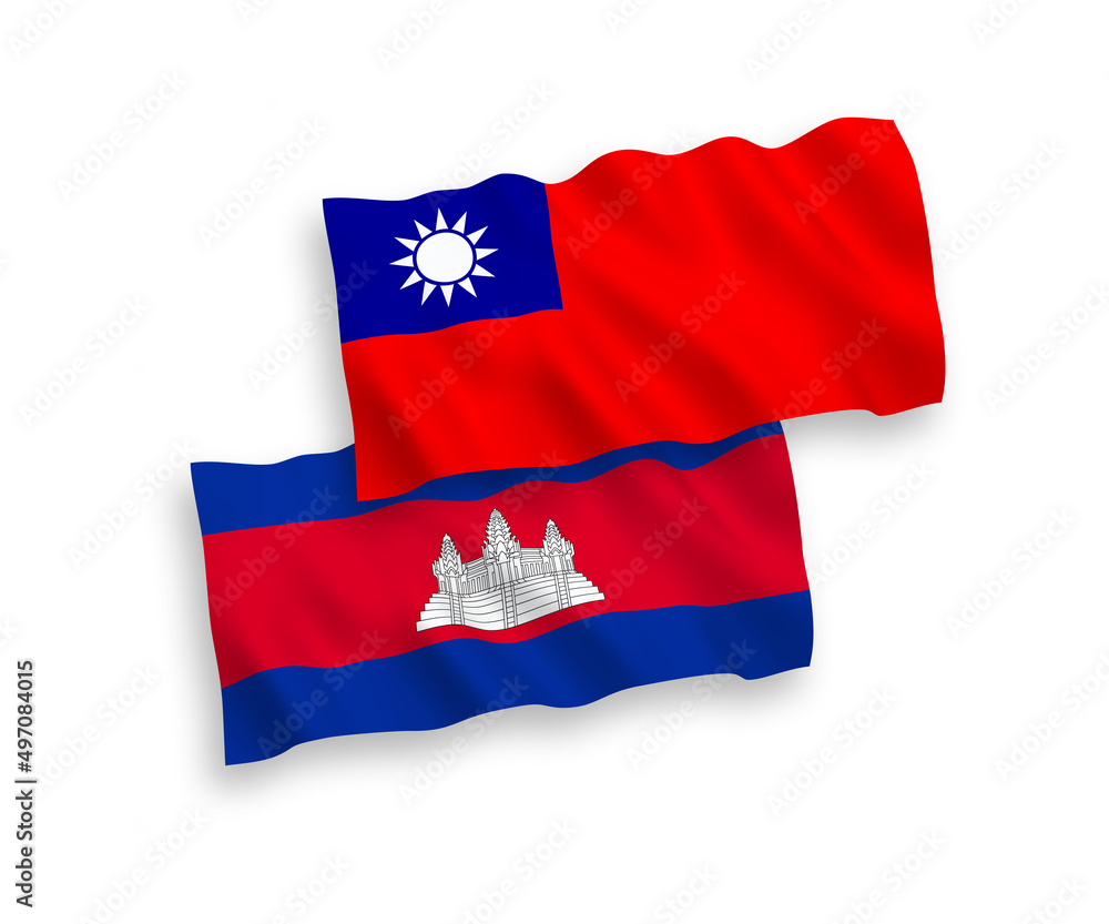 Flags of Kingdom of Cambodia and Taiwan on a white background Flags of Kingdom of Cambodia and Taiwan on a white background