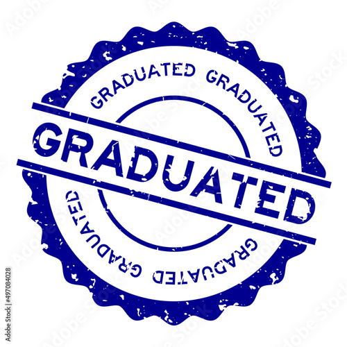 Grunge blue graduated word round rubber seal stamp on white background