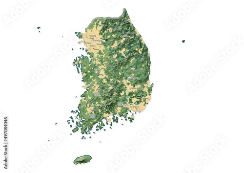 Photography Isolated map of South Korea with capital, national borders, important cities, rivers,lakes