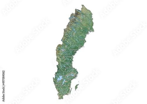 Isolated map of Sweden with capital  national borders  important cities  rivers lakes. Detailed map of Sweden suitable for large size prints and digital editing.