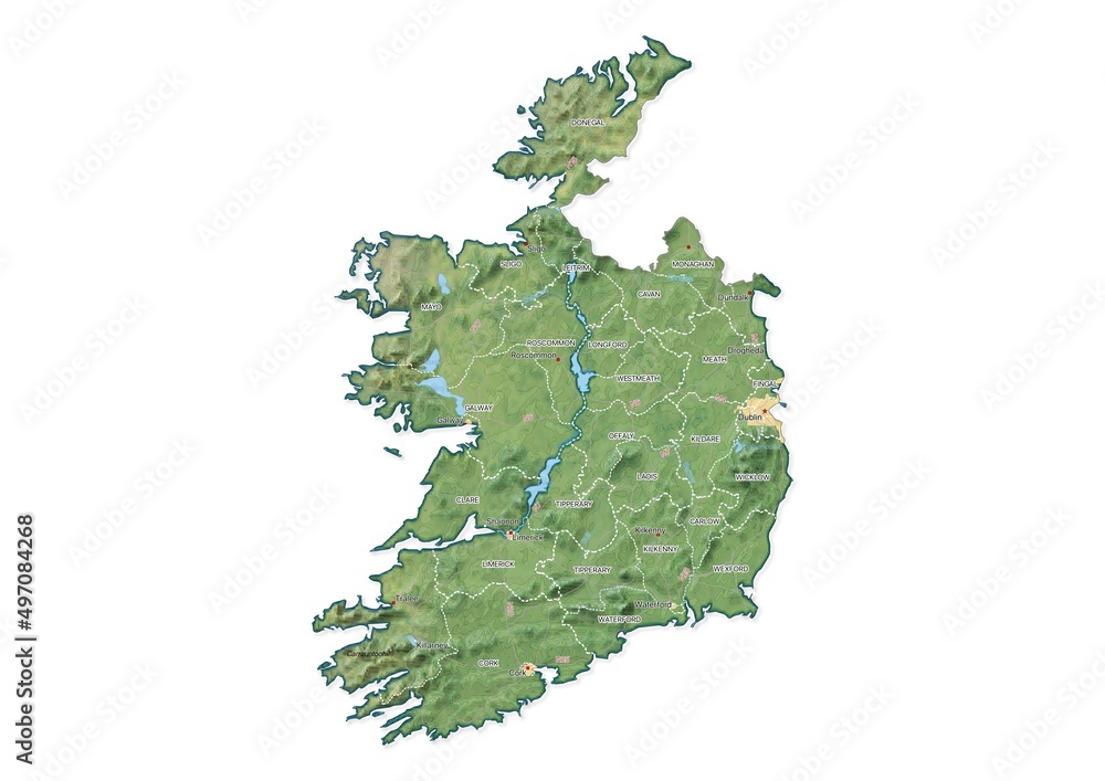 Photo & Art Print Isolated map of Ireland with capital, national borders, important cities, rivers,lakes, mapsandphotos photo-art-print-isolated-map-of-ireland-with-capital-national-borders-important-cities-rivers-lakes-mapsandphotos