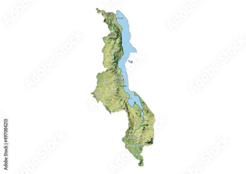Isolated map of Malawi with capital, national borders, important cities, rivers,lakes. Detailed map of Malawi suitable for large size prints and digital editing. photo