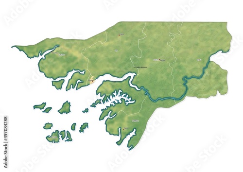 Isolated map of Guinea-Bissau with capital, national borders, important cities, rivers,lakes. Detailed map of Guinea-Bissau suitable for large size prints and digital editing. photo
