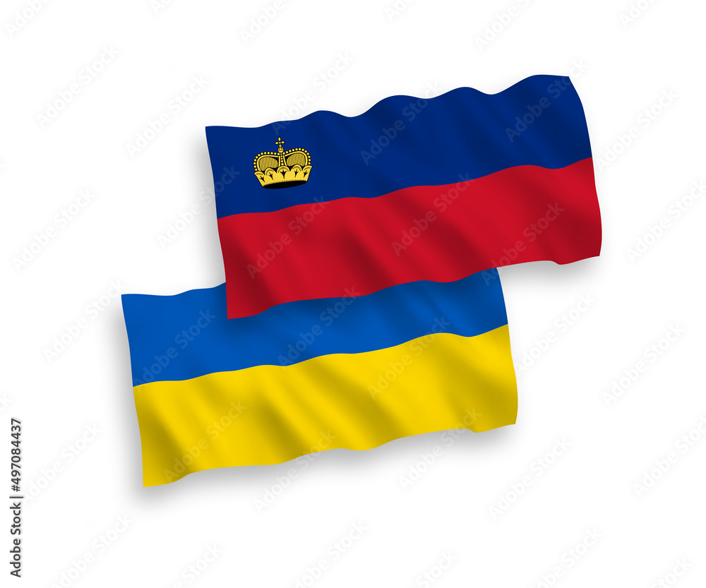 Flags of Liechtenstein and Ukraine on a white background Flags of Liechtenstein and Ukraine on a white background