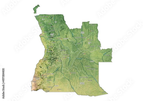Isolated map of Angola with capital, national borders, important cities, rivers,lakes. Detailed map of Angola suitable for large size prints and digital editing. photo