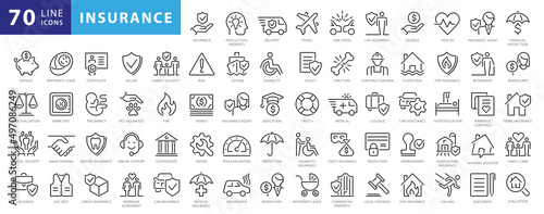 Obraz na plátně Insurance elements - minimal thin line web icon set