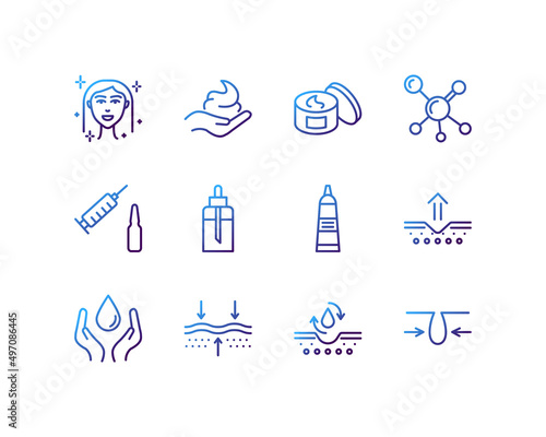 Skin care flat line icons set. Cosmetic product package. Simple flat vector illustration for store, web site or mobile app