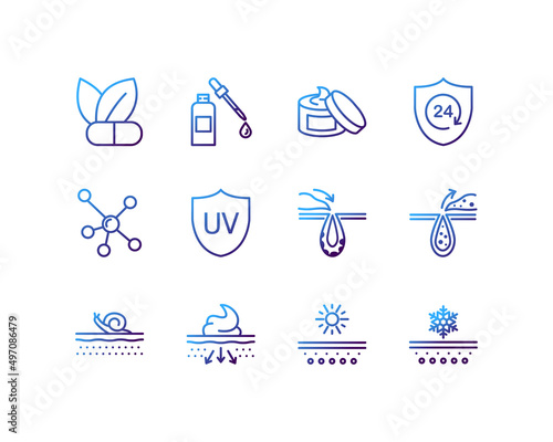 Skin care flat line icons set. Cosmetic product package. Simple flat vector illustration for store, web site or mobile app