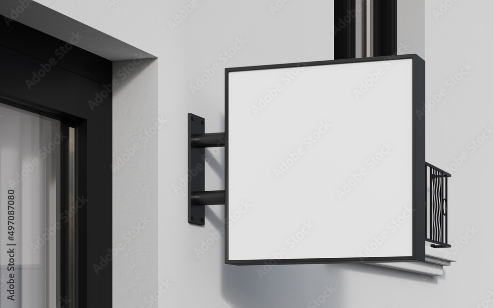 Blank square signboard mockup exterior scene. 3d rendering image for ...