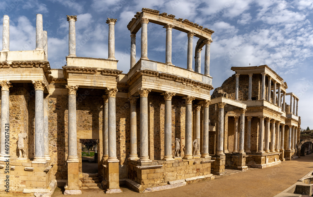 view of the Roman amphitheater in historic Merida